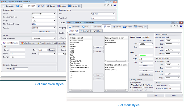 손쉬운 치수선, 마크, 객체속성값 설정